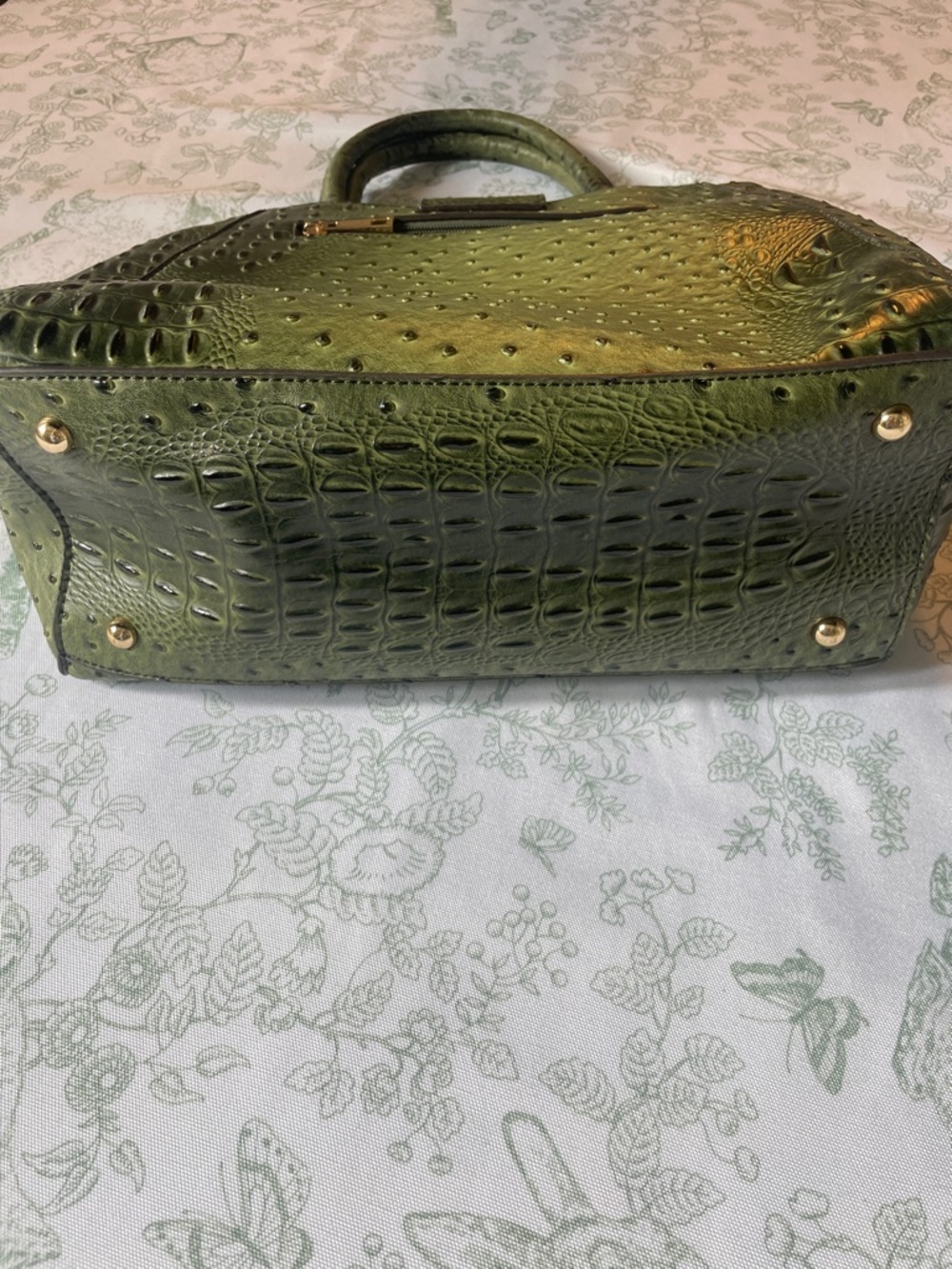 Olive Croc-Embossed Satchel Handbag - Picture 10 of 14